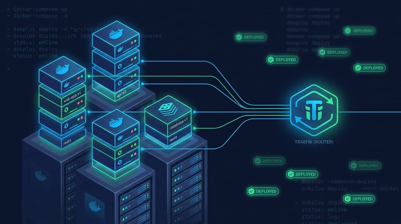 Dokploy architecture overview: a one-command self-hosted PaaS running Traefik and Docker Swarm on your own VPS